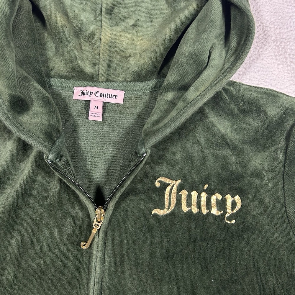 Y2K Juicy Couture Hoodie Womens Medium Green Angel Juicy Sleeve Full Zip Stamp‎